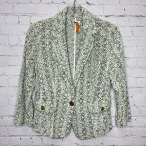 Taikonhu Anthropologie Green Floral Eyelet Jacket, Size 4